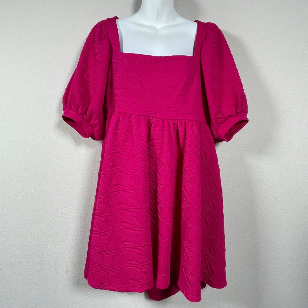 Free People Babydoll Dress Womens Medium Pink Barbiecore Puff Sleeve Open Back